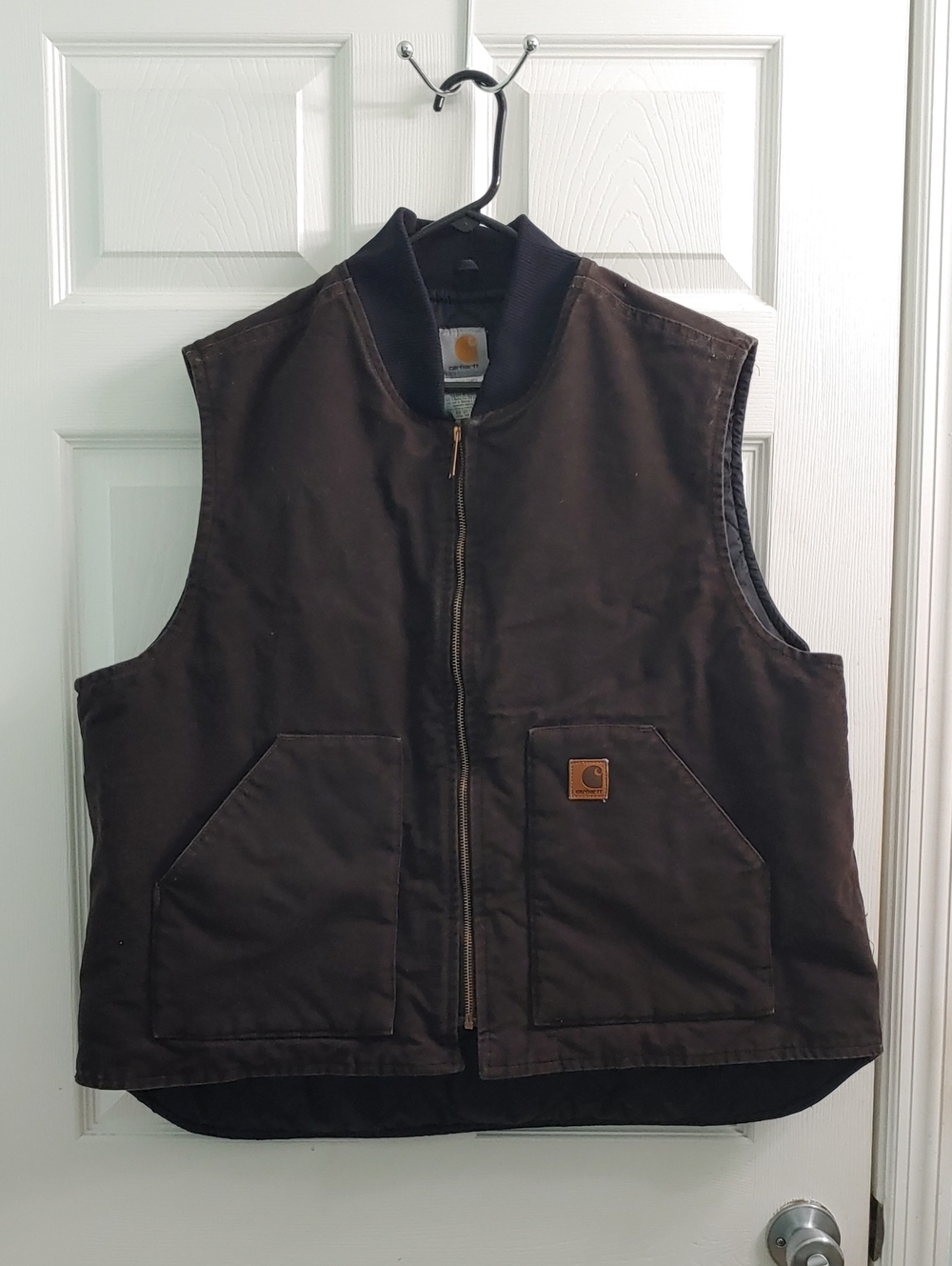 Vintage Carhartt Work Vest Men's 2XL Dark Brown Canvas Full Zip